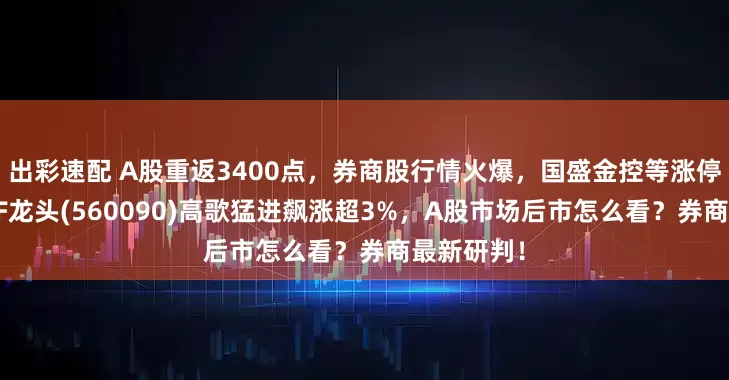 出彩速配 A股重返3400点，券商股行情火爆，国盛金控等涨停，证券ETF龙头(560090)高歌猛进飙涨超3%，A股市场后市怎么看？券商最新研判！