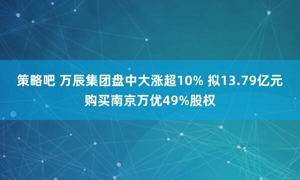 策略吧 万辰集团盘中大涨超10% 拟13.79亿元购买南京万优49%股权